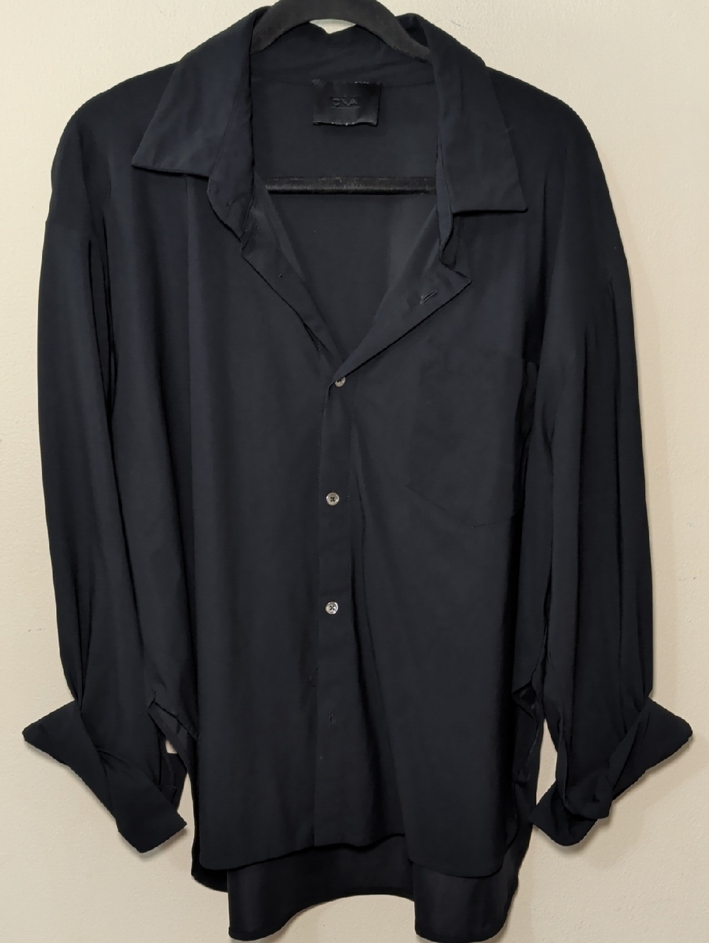 ONA by Yoon Chung Black Button-Up Collared Shirt Stretch Women's Size XXL*